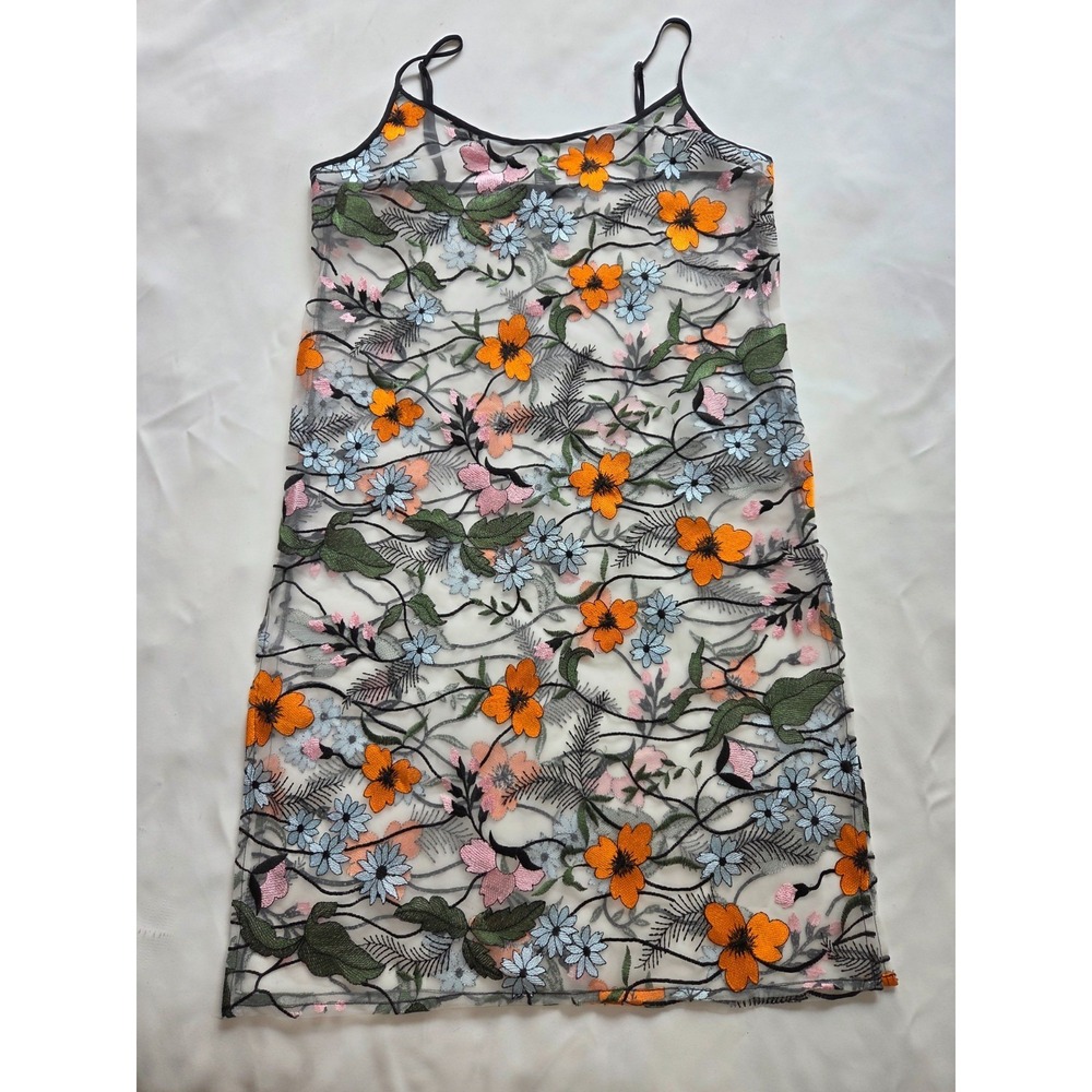 Forever 21 Floral Embroidered Adjustable Spaghetti Strap Mesh Slip Dress Size M